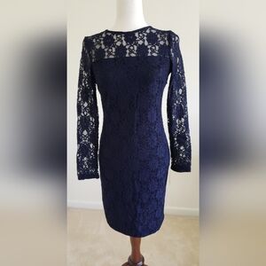 Zara Basic lace midi dress navy blue